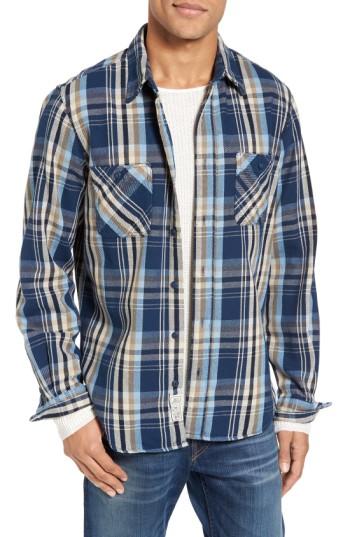 Men's Schott Nyc Classic Fit Plaid Flannel Shirt - Blue