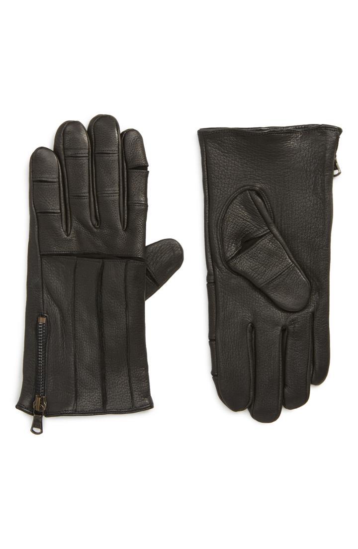 Men's John Varvatos Star Usa Articulated Zipper Leather Gloves - Black