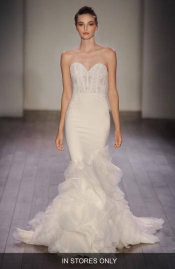 Women's Lazaro Strapless Lace, Crepe & Organza Trumpet Gown, Size In Store Only - Ivory