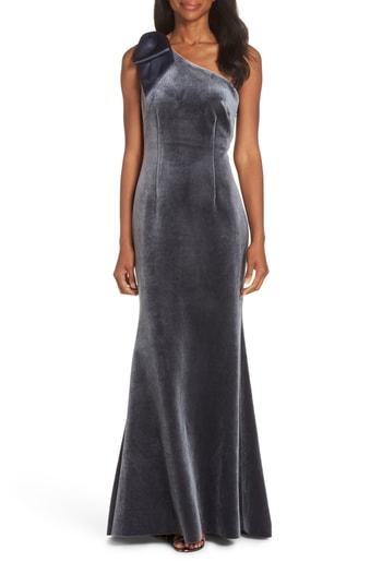 Women's Eliza J Bow One-shoulder Velvet Gown - Grey