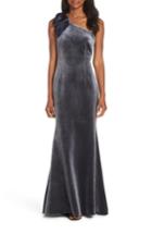 Women's Eliza J Bow One-shoulder Velvet Gown - Grey