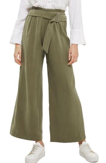 Women's Topshop Belted Wide Leg Trousers Us (fits Like 0) - Green