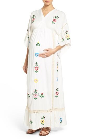 Women's Fillyboo 'bermain' Embroidered Maternity Kimono Maxi Dress - Ivory