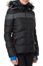 Women's Rossignol Hiver Tailored Fit Waterproof 750-fill-power Down Jacket With Faux Fur Trim - Black