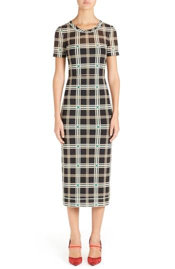 Women's Fendi Plaid Midi Sheath Dress Us / 38 It - Black