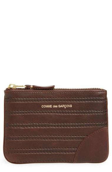 Men's Comme Des Garcons Embossed Leather Top Zip Pouch Wallet - Brown