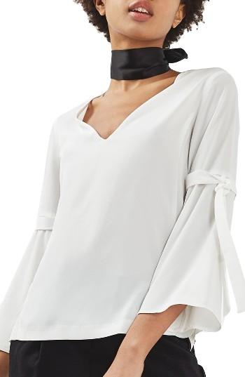 Women's Topshop Tie Sleeve Top Us (fits Like 0) - White
