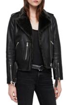 Women's Allsaints Balfern Lux Leather Biker Jacket With Faux Fur Trim - Black