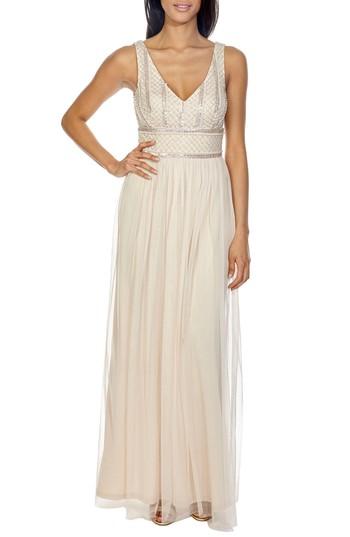 Women's Lace & Beads Mulan Sequin & Tulle Gown - Beige
