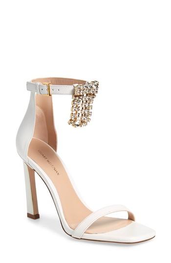 Women's Stuart Weitzman Nudist Crystal Fringe Sandal M - White