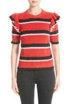 Women's Msgm Ruffle Stripe Sweater - Red