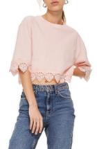 Women's Topshop Boxy Lace Trim Top Us (fits Like 0) - Pink