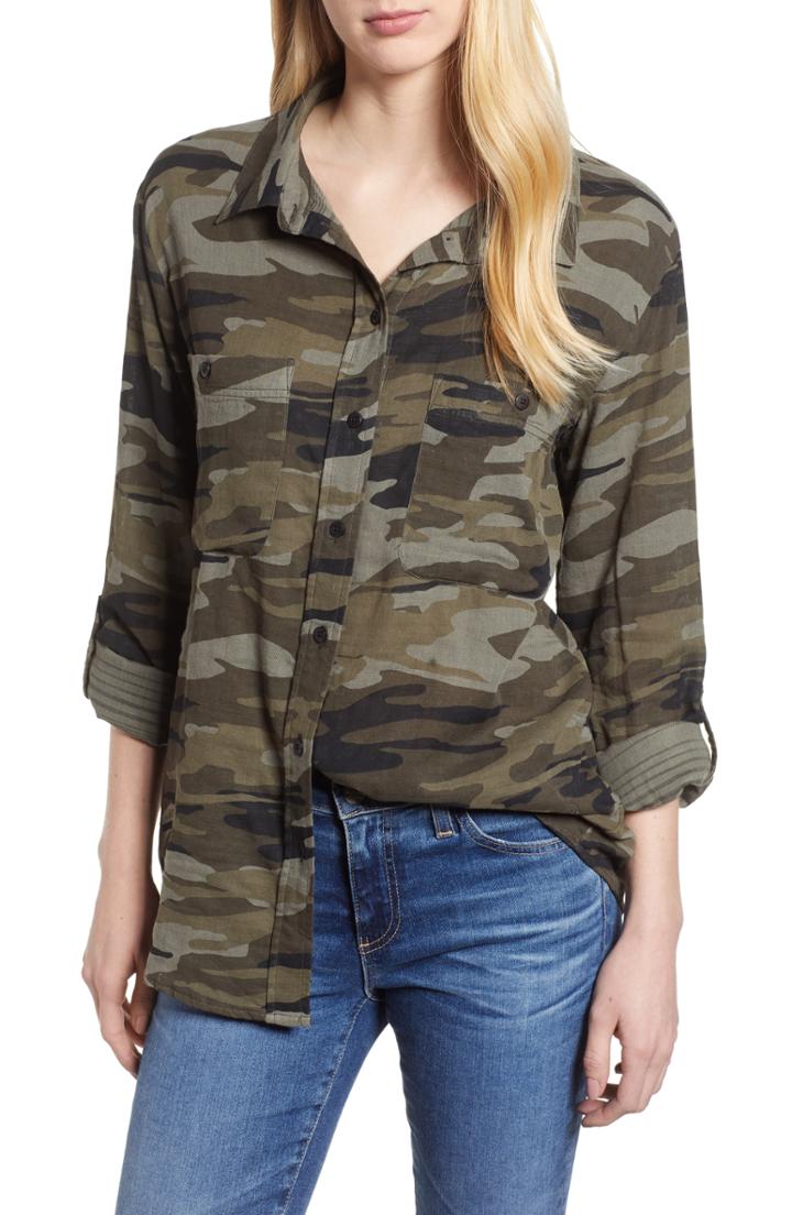 Women's Sanctuary Steady Boyfriend Camo Shirt - Green