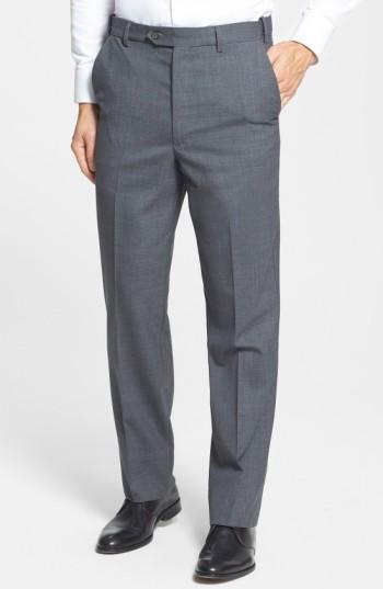 Men's Berle Self Sizer Waist Flat Front Wool Trousers X 32 - Grey