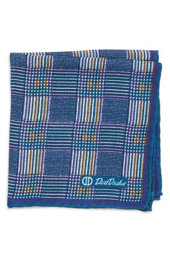 Men's David Donahue Plaid Wool & Silk Pocket Square, Size - Blue