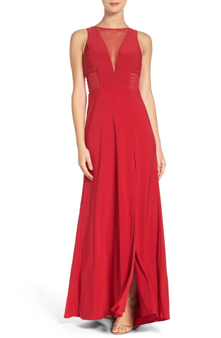Women's Morgan & Co. Illusion Gown /12 - Red