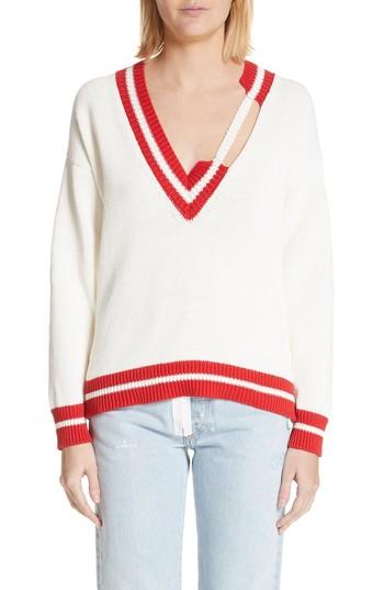 Women's Off-white Oversized Distressed Tennis Sweater Us / 38 It - Ivory