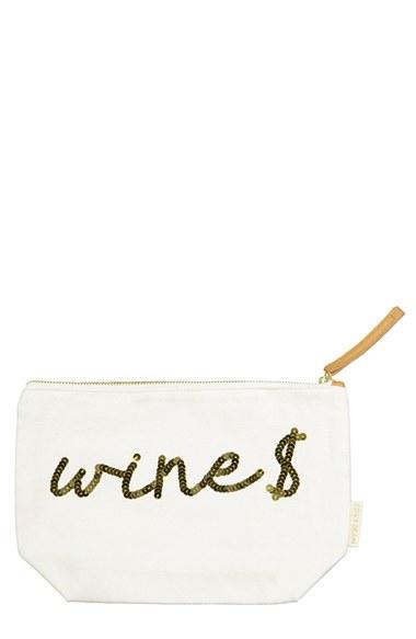 Bow & Drape 'wine Money' Zip Canvas Pouch
