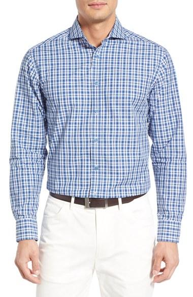 Men's Vince Camuto Trim Fit Plaid Sport Shirt, Size - Blue