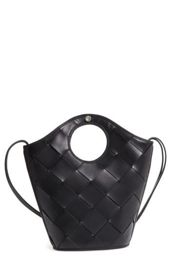 Elizabeth And James Small Market Woven Leather Crossbody Shopper - Black