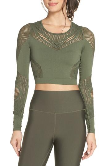 Women's Alo Siren Long Sleeve Crop Top - Green