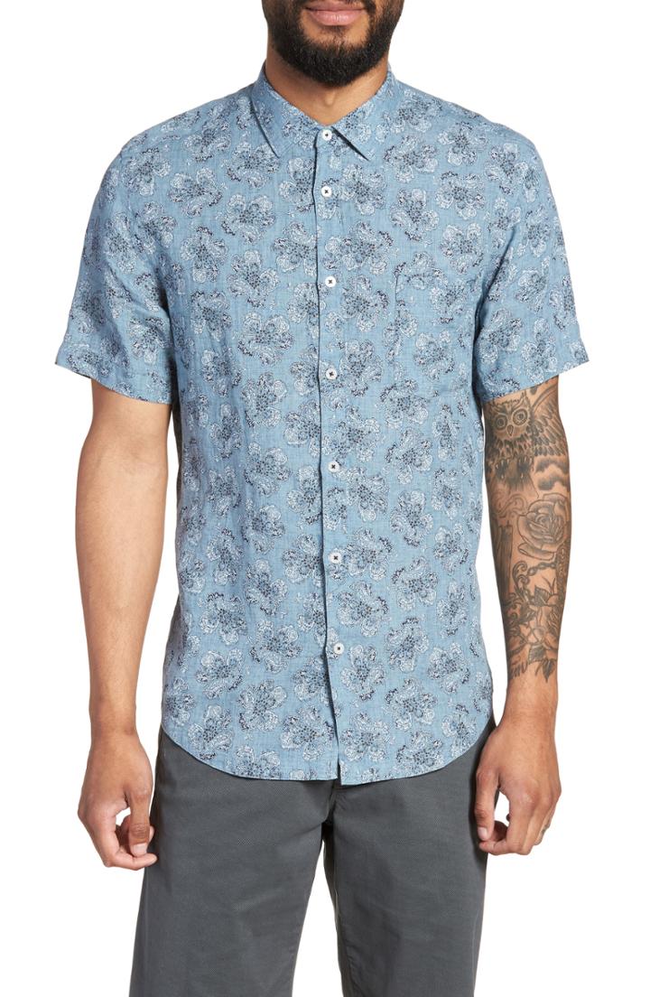 Men's Good Man Brand Tokyo Slim Fit Floral Short Sleeve Sport Shirt, Size - Blue