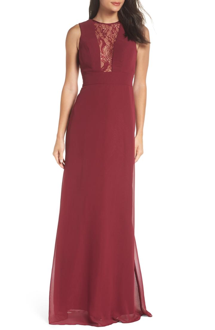Women's Hayley Paige Occasions Lace Inset Chiffon Gown