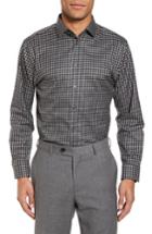 Men's Calibrate Trim Fit Check Dress Shirt 34/35 - Black
