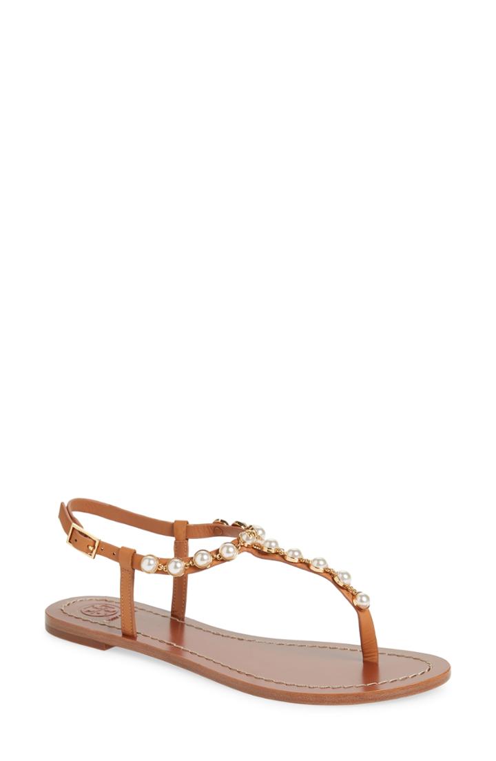 Women's Tory Burch Emmy Embellished T-strap Sandal M - Brown