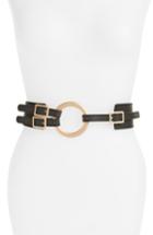 Women's Accessory Collective Round Buckle Faux Leather Belt - Black/ Gold
