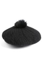Women's Helen Kaminski Cashmere Beret With Genuine Fox Fur Pom - Black