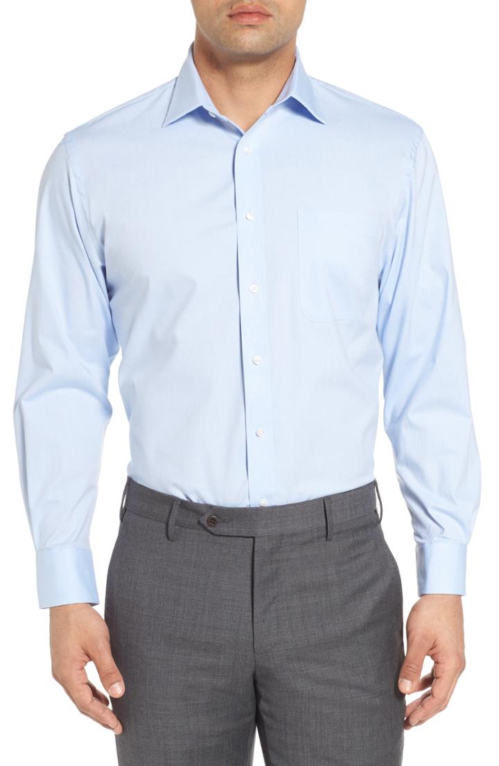 Men's Nordstrom Men's Shop Tech-smart Traditional Fit Stretch Pinpoint Dress Shirt - 34/35 - Blue