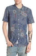 Men's Native Youth Floral Sketch Short Sleeve Sport Shirt - Blue