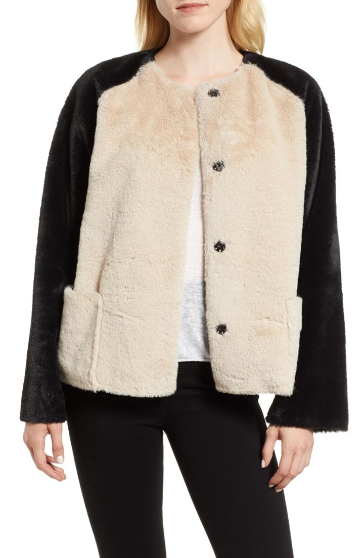 Women's Velvet By Graham & Spencer Colorblock Faux Fur Jacket - Ivory