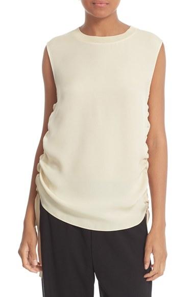 Women's Vince Rib Trim Ruched Silk Tank - White