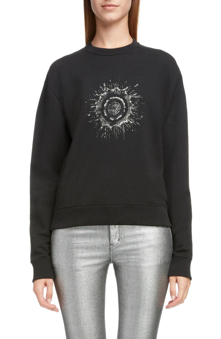 Women's Saint Laurent Embellished Splatter Logo Sweatshirt - Black