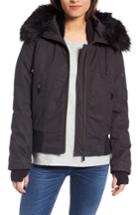 Women's French Connection Faux Fur Trim Wax Cotton Bomber Jacket