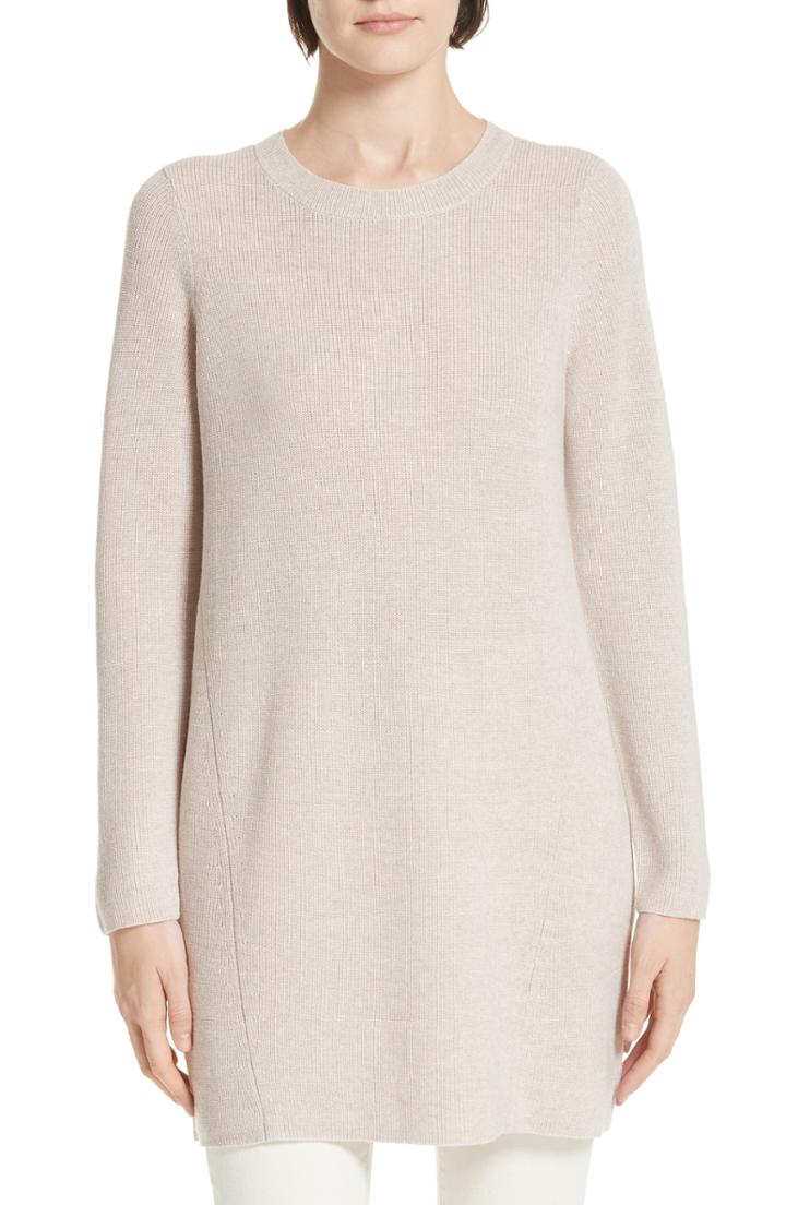 Women's Eileen Fisher Round Neck Merino Wool Tunic - Beige