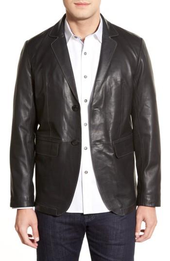 Men's Missani Le Collezioni Lambskin Leather Sport Coat - Black