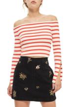 Women's Topshop Romantic Floral Denim Miniskirt Us (fits Like 0) - Black
