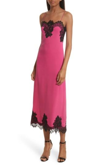 Women's Alice + Olivia Luna Lace Trim Stretch Silk Slipdress