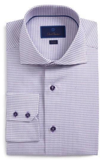 Men's David Donahue Trim Fit Check Dress Shirt .5 - 36/37 - Purple