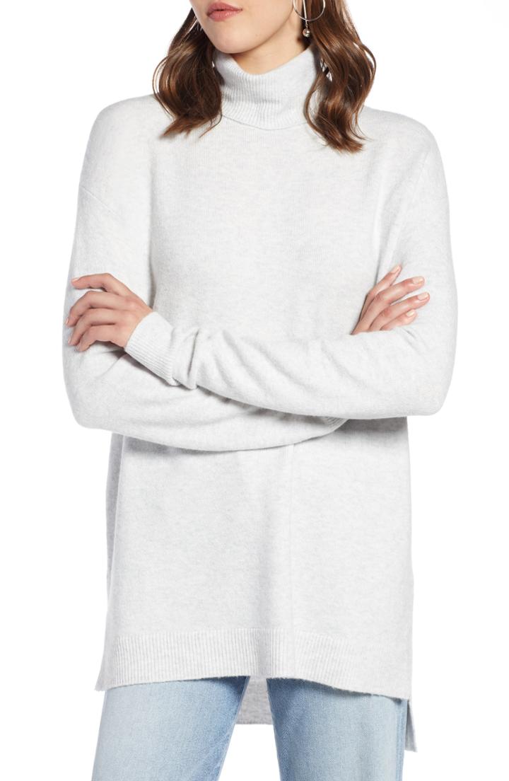 Women's Halogen Turtleneck Wool Blend Tunic Sweater, Size - Grey