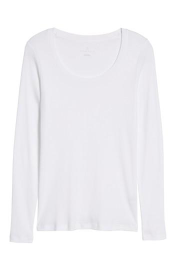 Petite Women's Caslon 'melody' Long Sleeve Scoop Neck Tee P - White