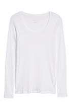 Petite Women's Caslon 'melody' Long Sleeve Scoop Neck Tee P - White