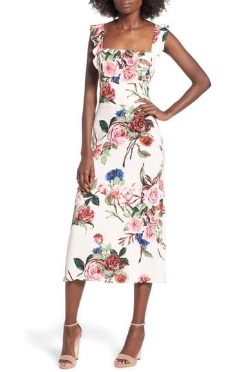Women's Afrm Haidee Ruffle Midi Dress - Beige