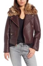 Women's Andrew Marc Beverly Faux Leather Jacket With Faux Fur Trim - Burgundy