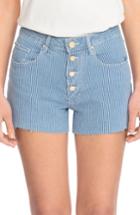 Women's Sezane 1990 Stripe Cutoff Denim Shorts Us / 34 Fr - White
