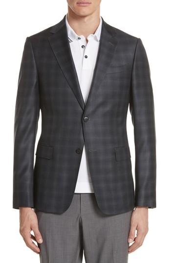 Men's Z Zegna Trim Fit Plaid Wool Sport Coat Us / 48 Eur - Grey