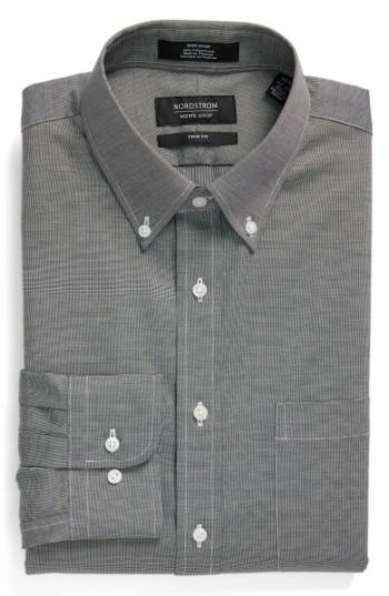Men's Nordstrom Men's Shop Trim Fit Non-iron Dress Shirt - 32/33 - Grey